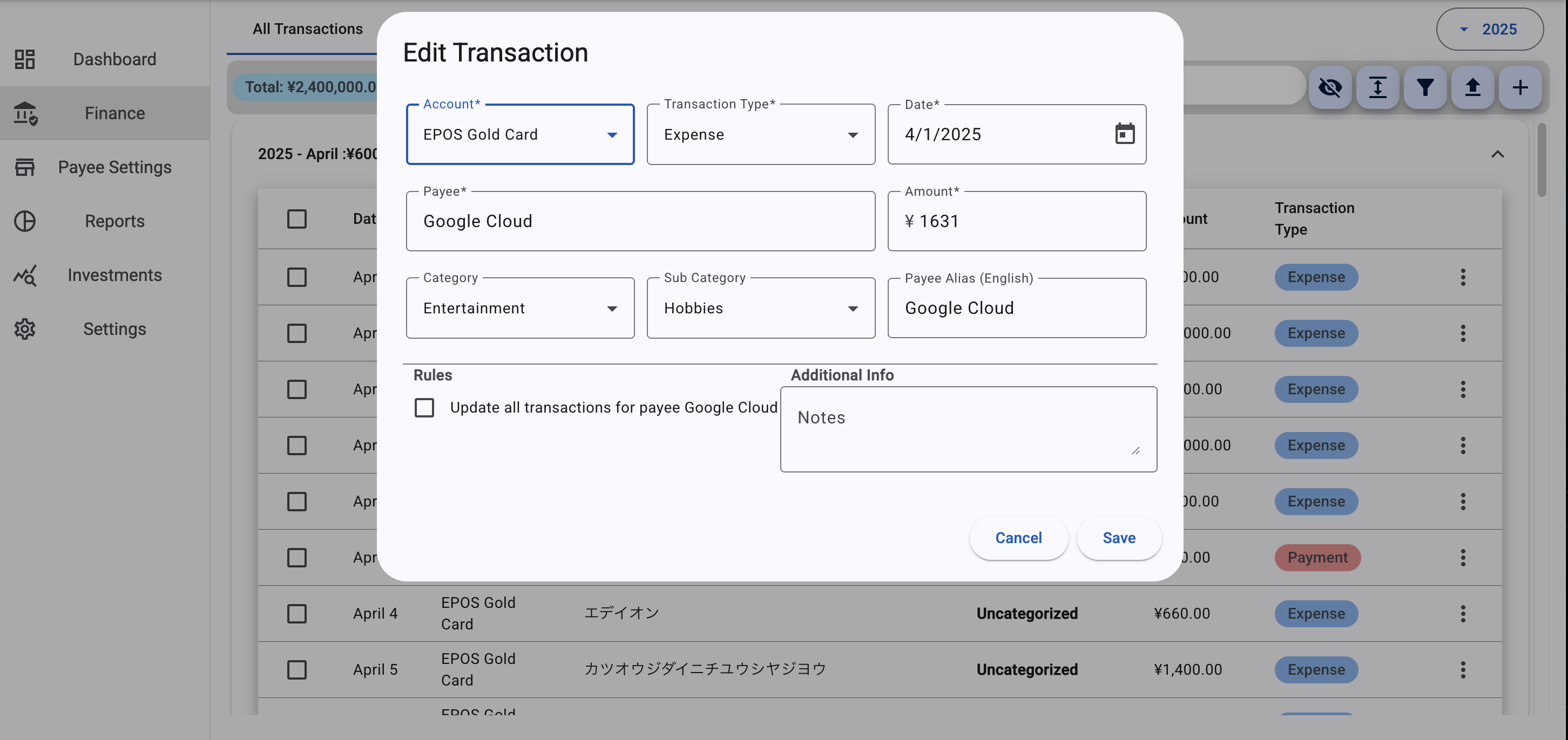 Edit data