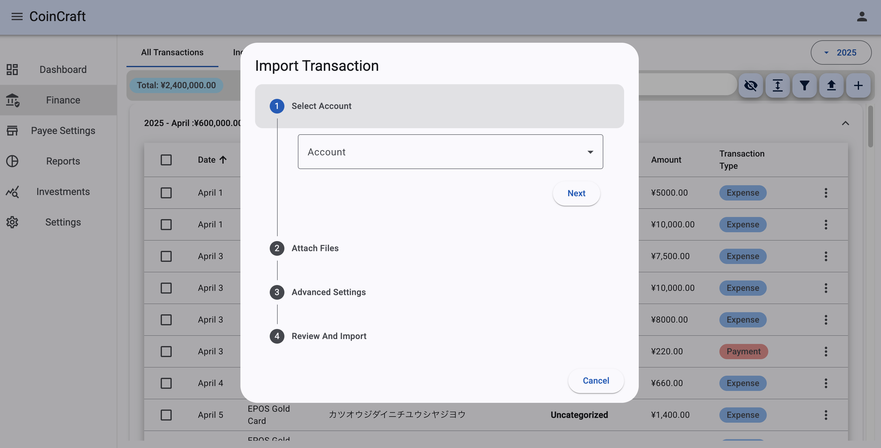 Import transactions from bank